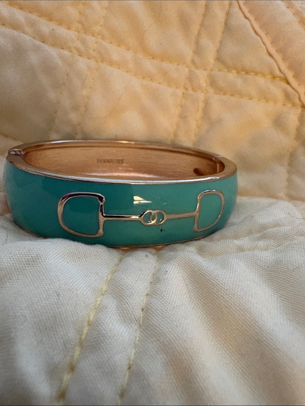 Turquoise Enamel Bracelet with Gold Horsebit Accent